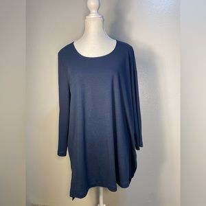 eileen fisher u-neck 3/4 sleeve tunic size medium blue